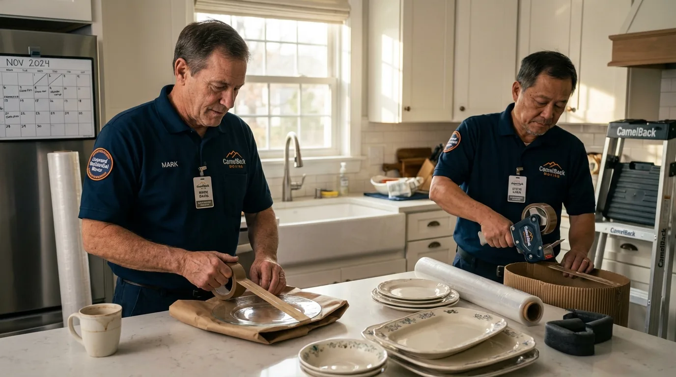 Professional crew packing kitchen dishware in Los Banos, CA